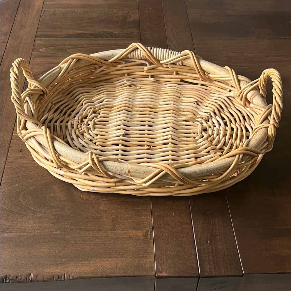 Large Woven Rattan Basket with Handles
